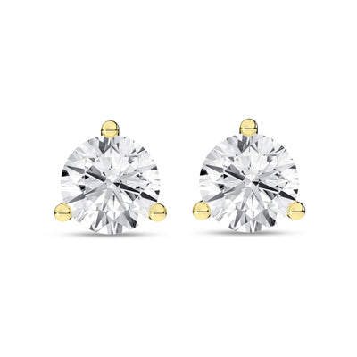 14K Yellow Three Prong Martini Set Lab Grown Diamond Stud Earrings