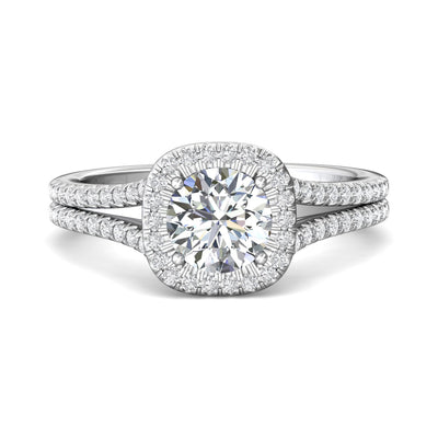14K White Natural Diamond Semi-Mount Ring that accomodates a 6.50 mm Center