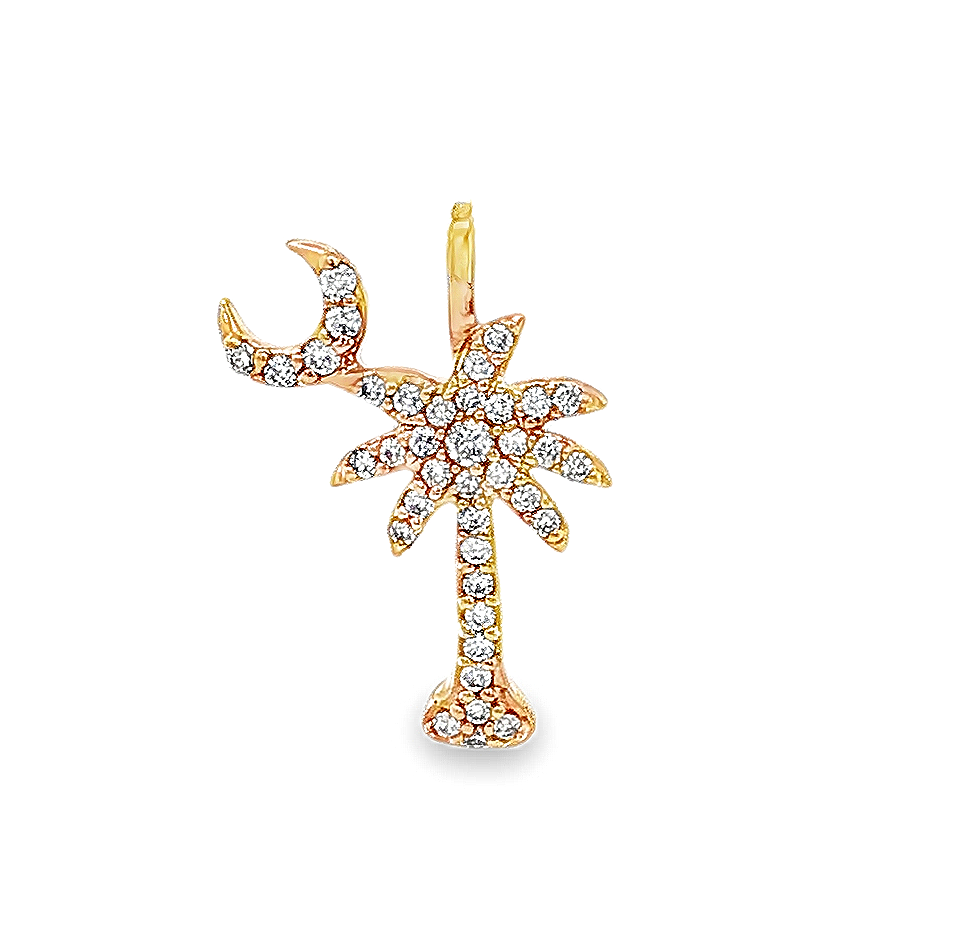 14K Yellow Natural Diamond Palm Tree Pendant