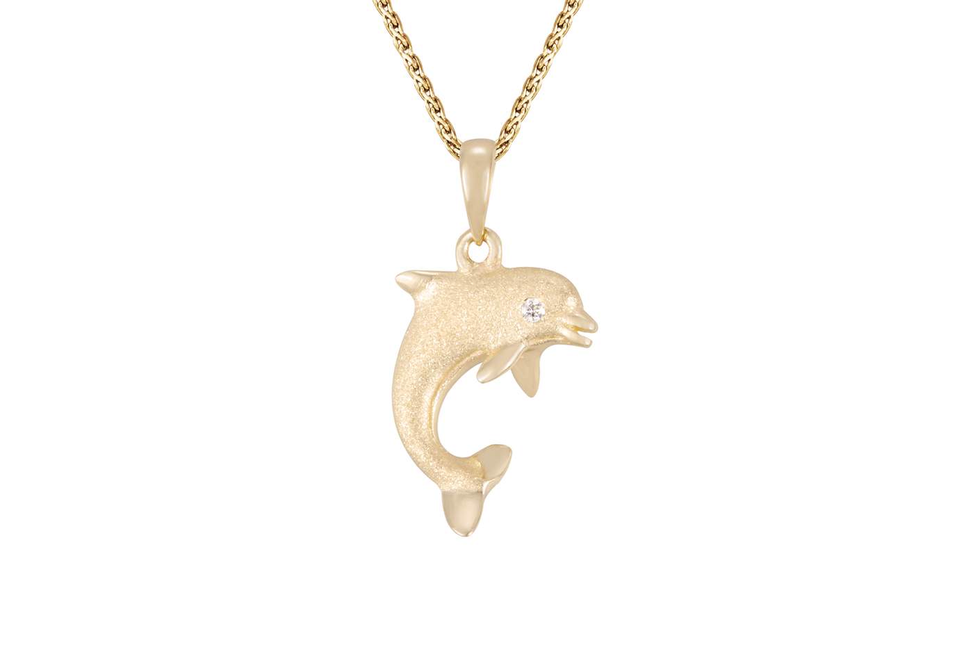 14K Yellow Dolphin Natural Diamond Pendant