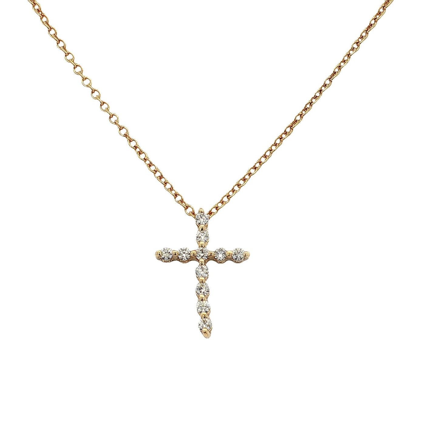 14K Yellow Gold Natural Diamond Cross Necklace