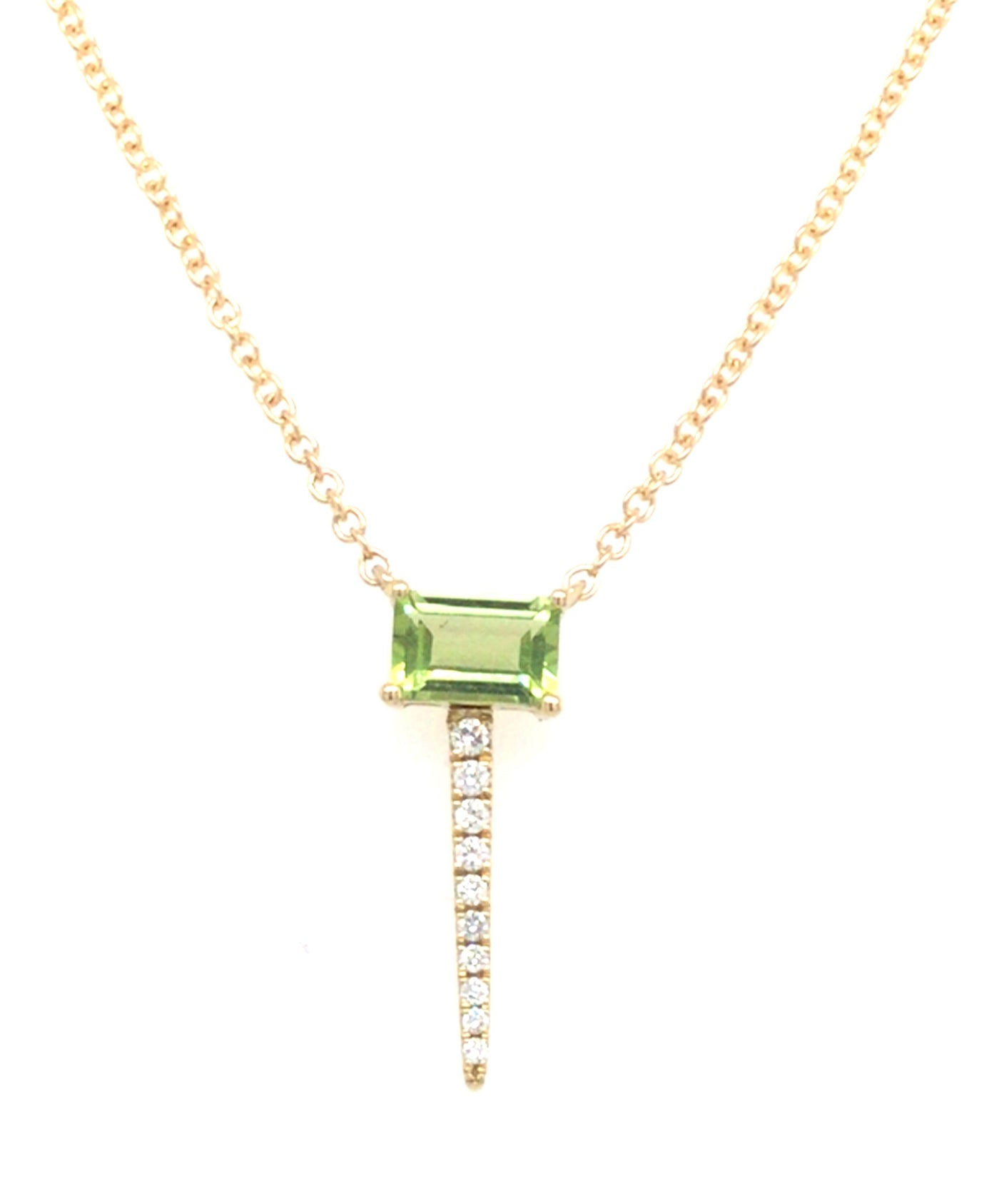 14K Yellow Peridot and Natural Diamond 18 inch Necklace