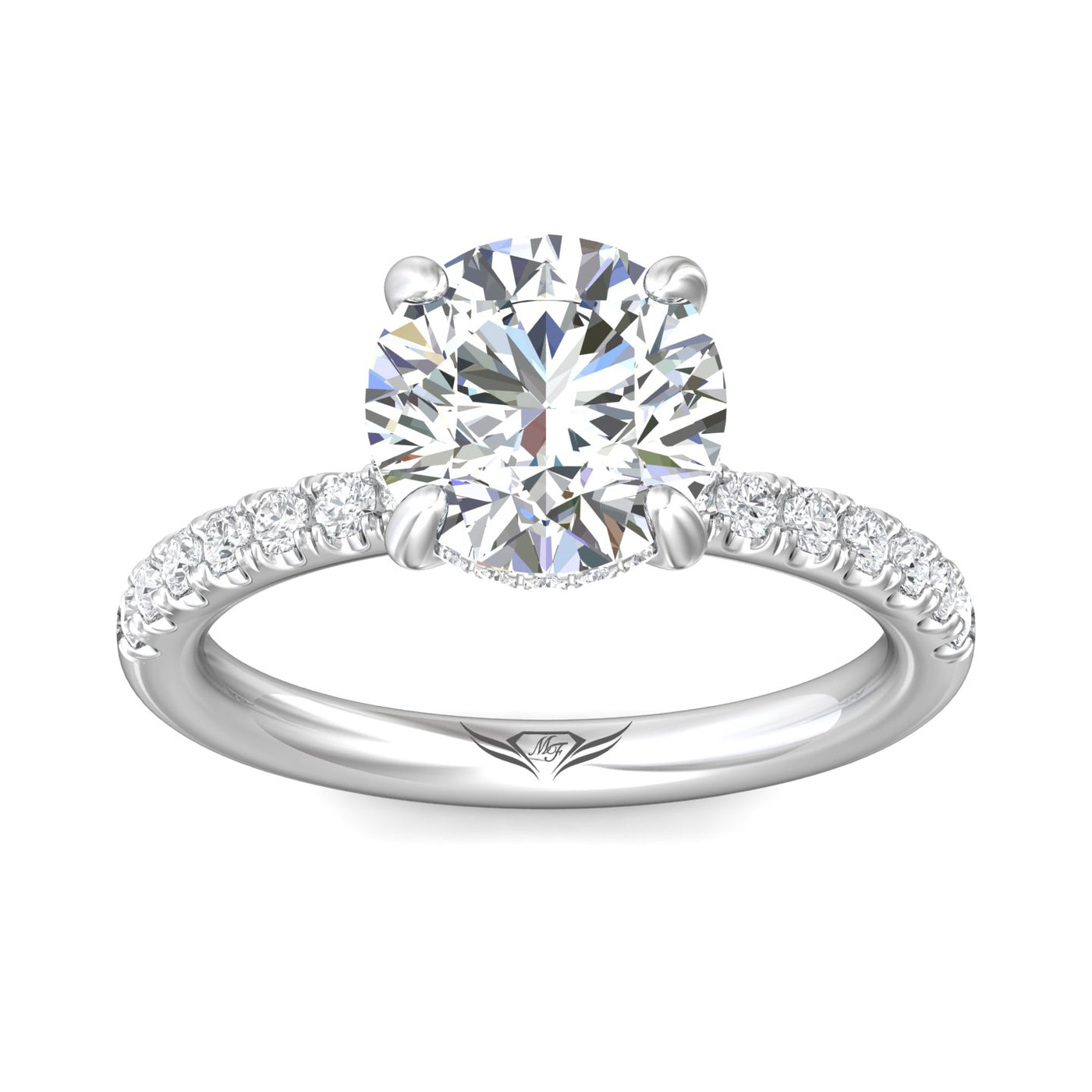 14K White Natural Diamond Semi-Mount Ring that accomodates a 9.00 mm Center