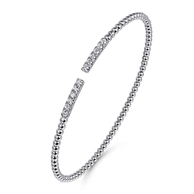 14K White Natural Diamond Cuff Bracelet