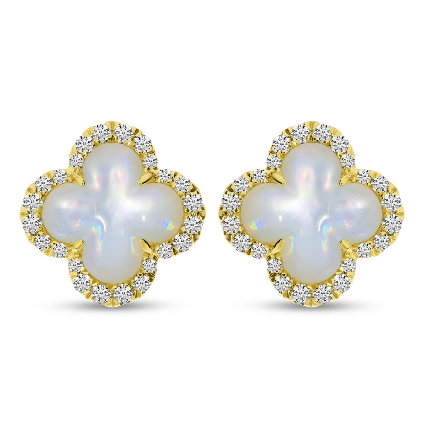 14K Yellow Mother of Pearl and Natural Diamond Stud Earrings