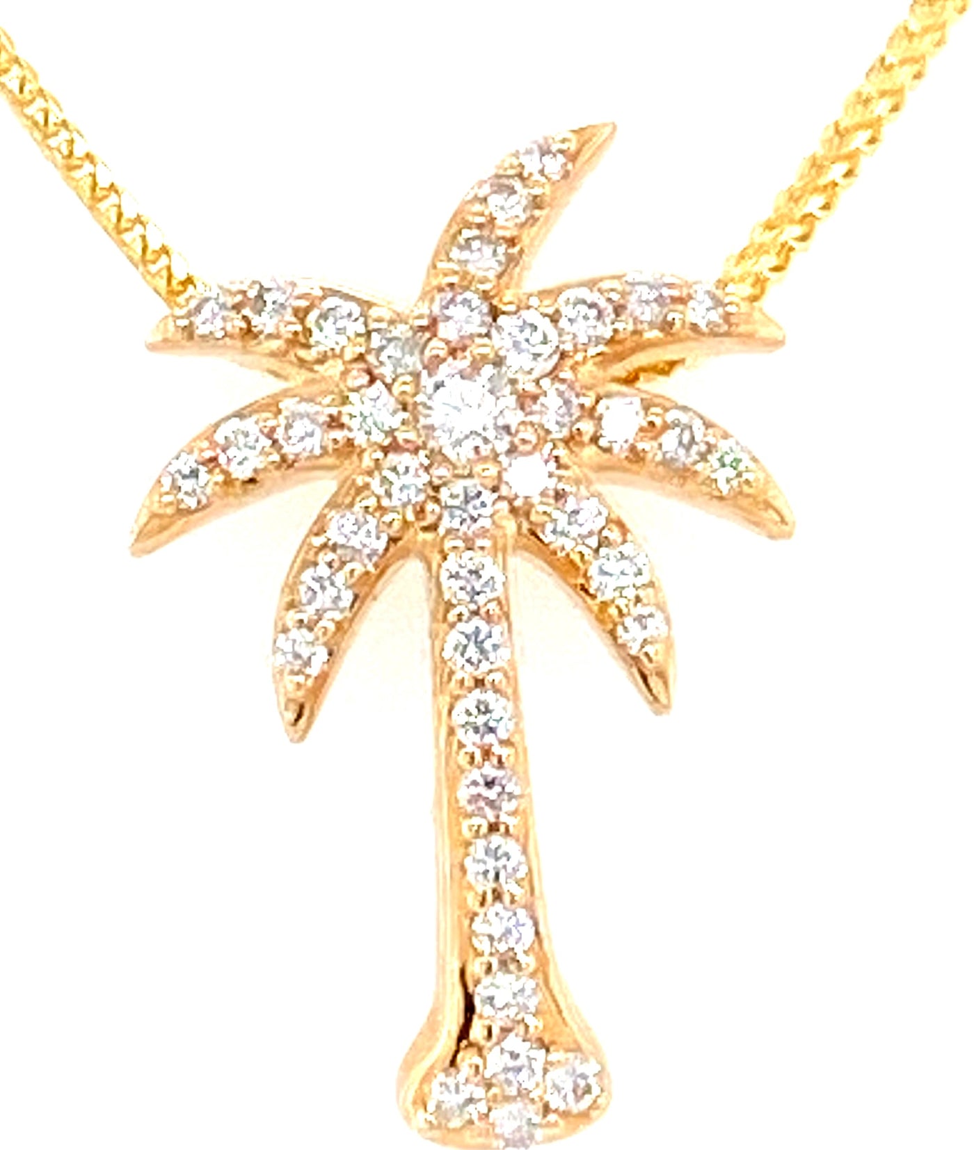 14K Yellow Natural Diamond Palm Tree Pendant