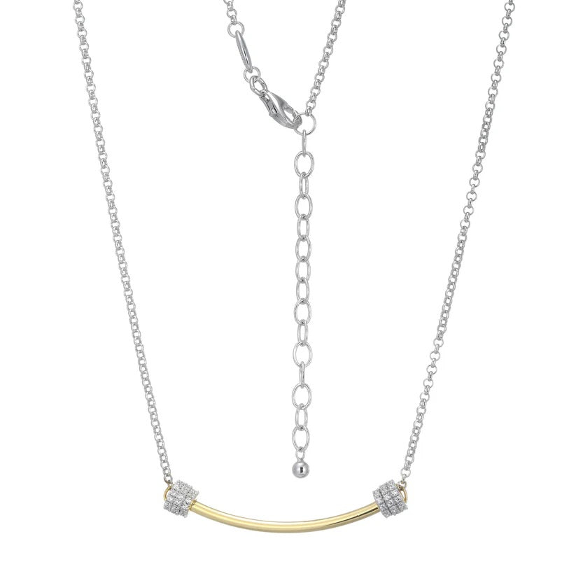 Sterling/14K Gold Finish Necklace with Cubic Zirconium 17 inch
