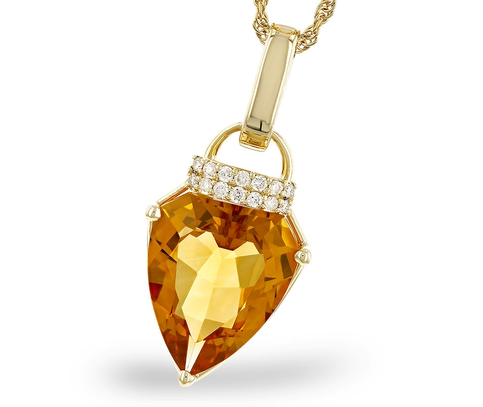 14K Yellow Gold Citrine and Natural Diamond 18 inch Necklace