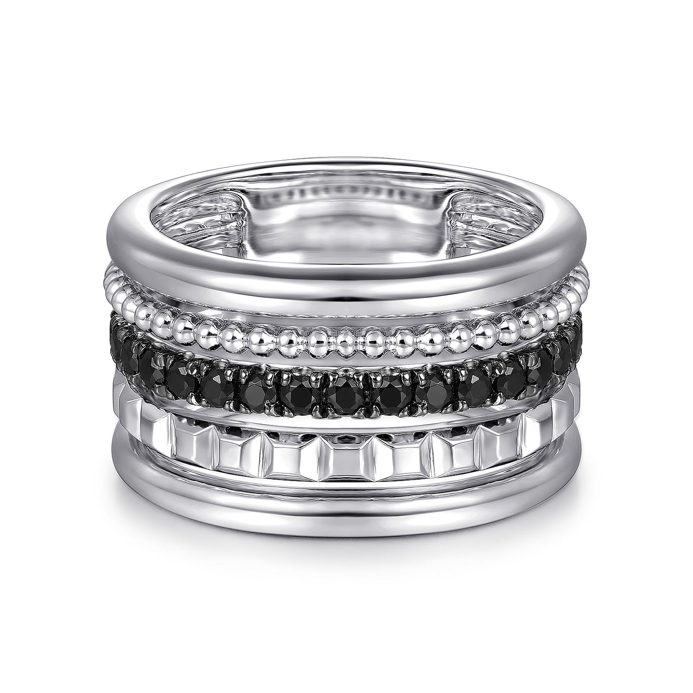 Sterling Silver Black Spinel Multi-Row Ring