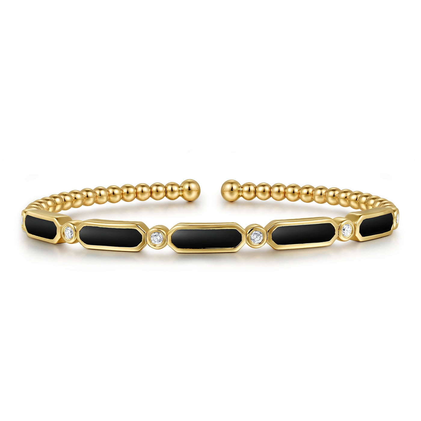 14K Yellow Black Onyx and Natural Diamond Cuff Bracelet