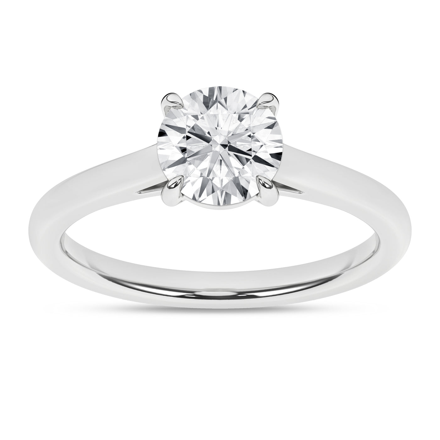 14K White Round Brilliant Cut Lab Grown Diamond Solitaire Engagement Ring