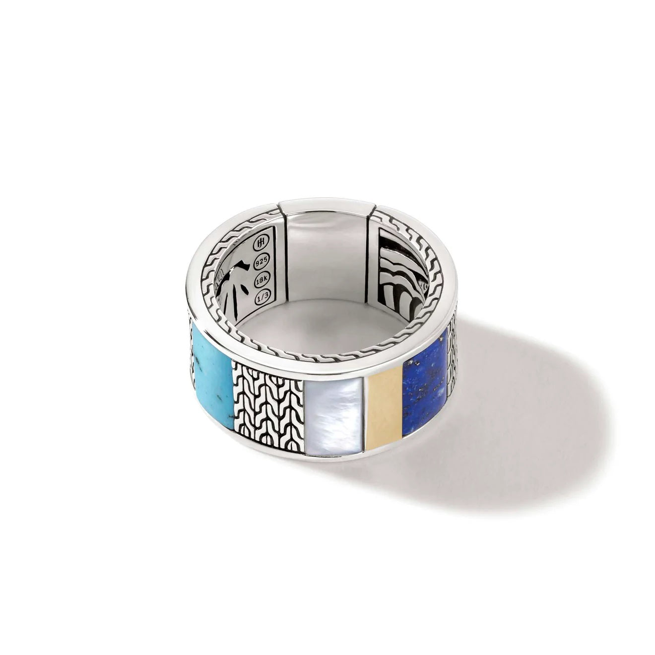Sterling Silver Mother of Pearl, Turquise and Lapis Lazuli Ring Size 10