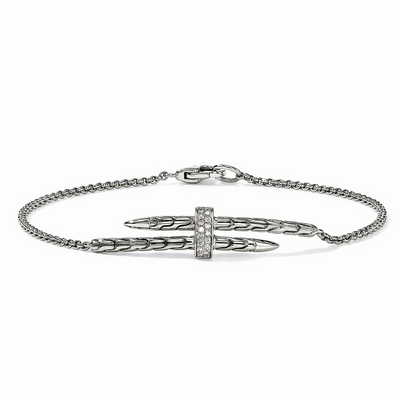 Sterling Silver Natural Diamond Spear Station Bracelet