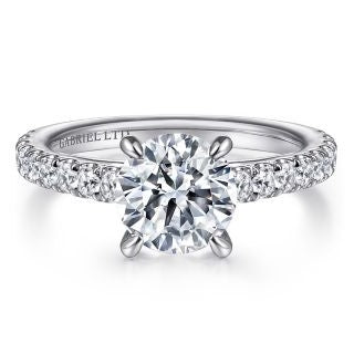 18K White Natural Diamond Semi-Mount Ring that accomodates a 7.40 mm Center