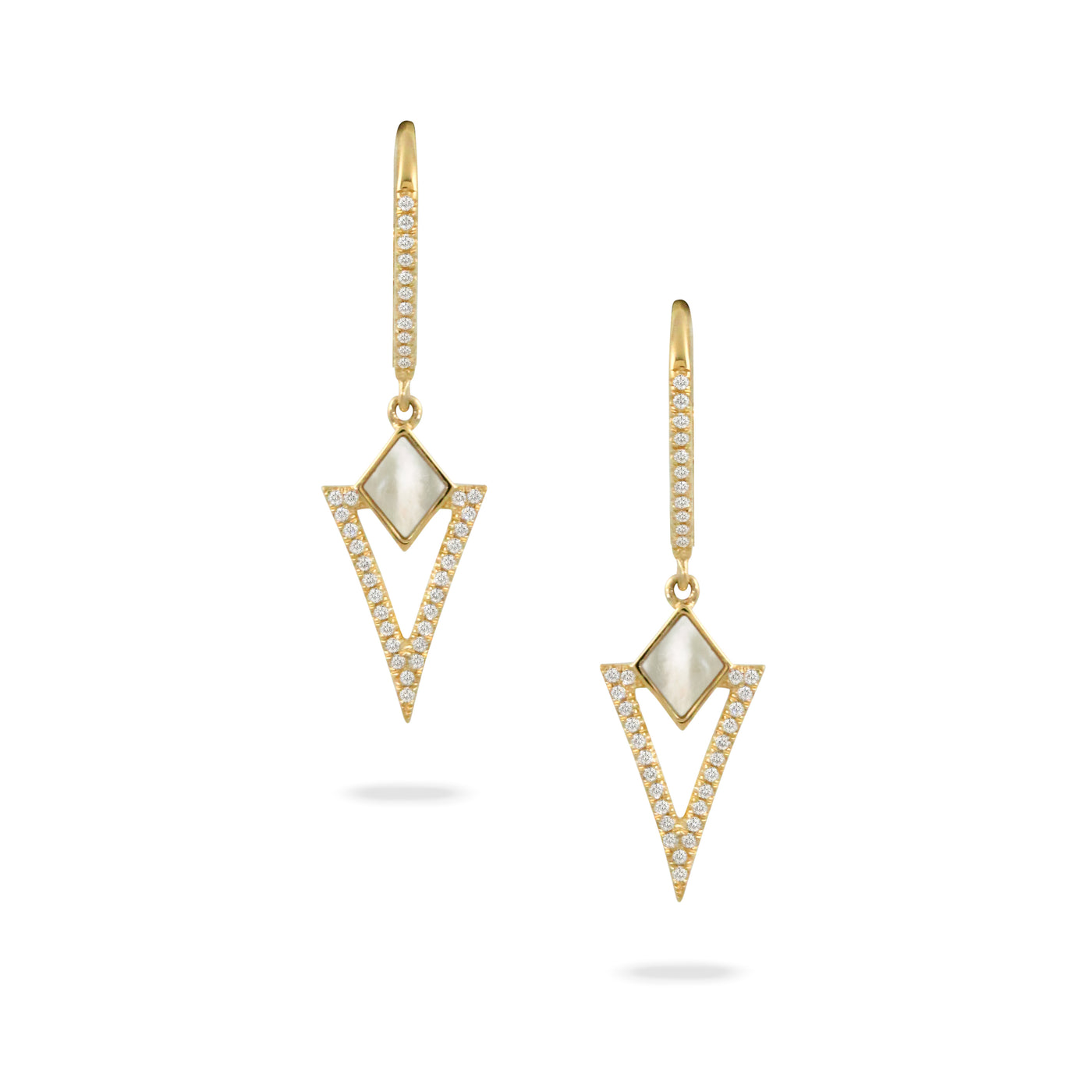 14K Yellow Mother of Pearl and Natural Diamond Dangle Earrings