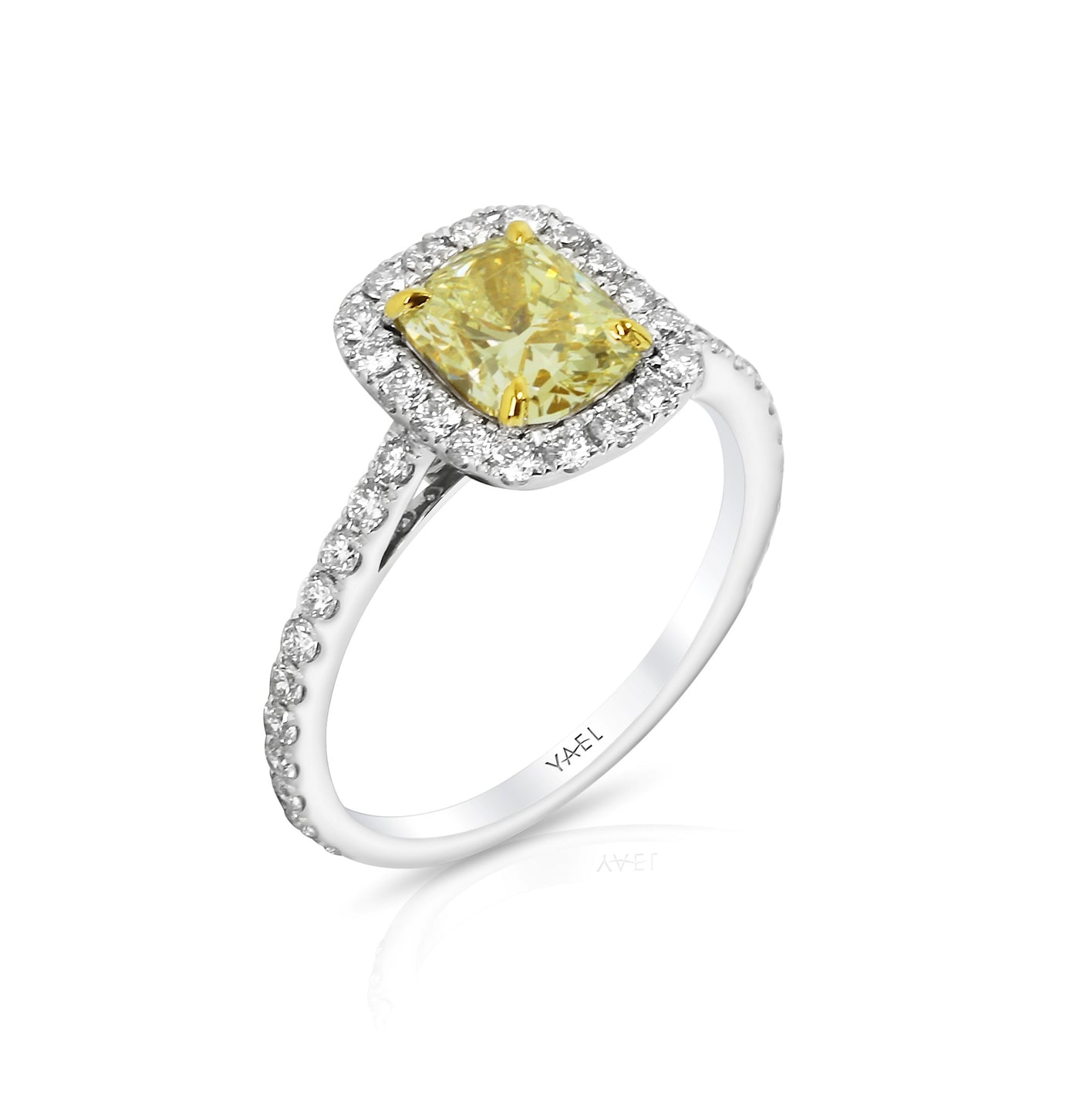 18K White & Yellow Gold Halo Natural Yellow Diamond Ring