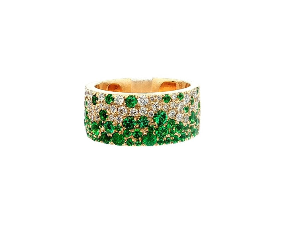 14K Yellow Gold Cluster Emerald and Natural Diamond Ring