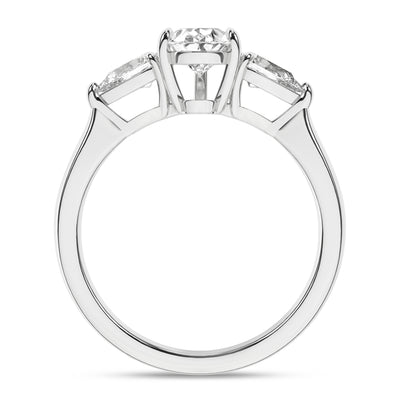 14K White Pear Lab Grown Diamond Three Stone Engagement Ring