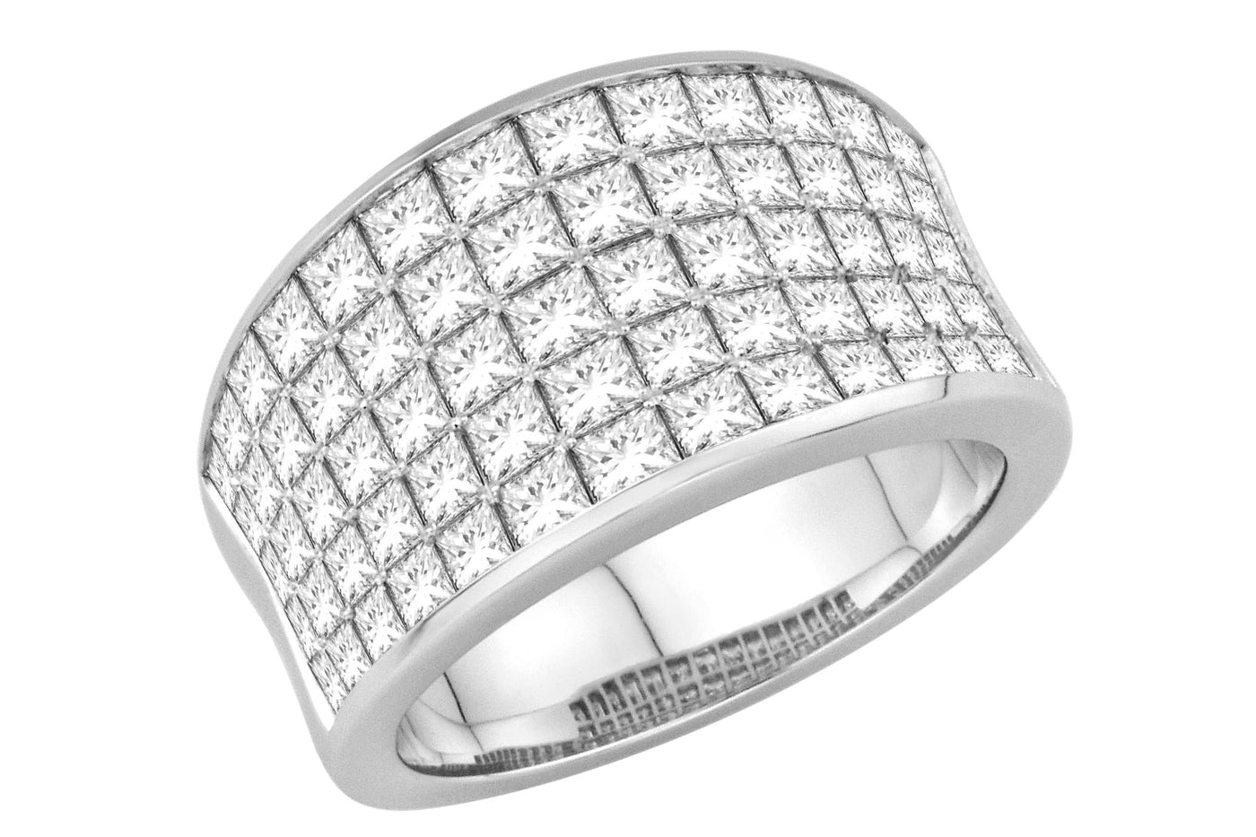 14K White Gold Tapered Cigar Band Natural Diamond Ring
