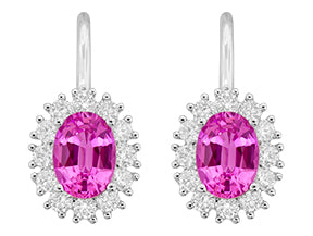 18K White Pink Sapphire and Natural Diamond Earrings