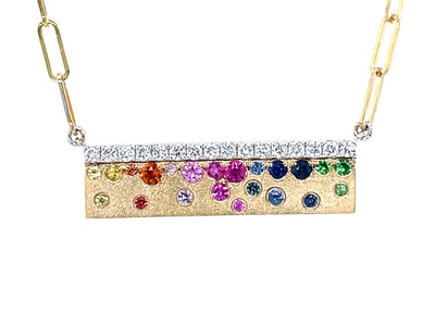 14K Yellow Multi-Gemstone and Natural Diamond 18 inch Necklace