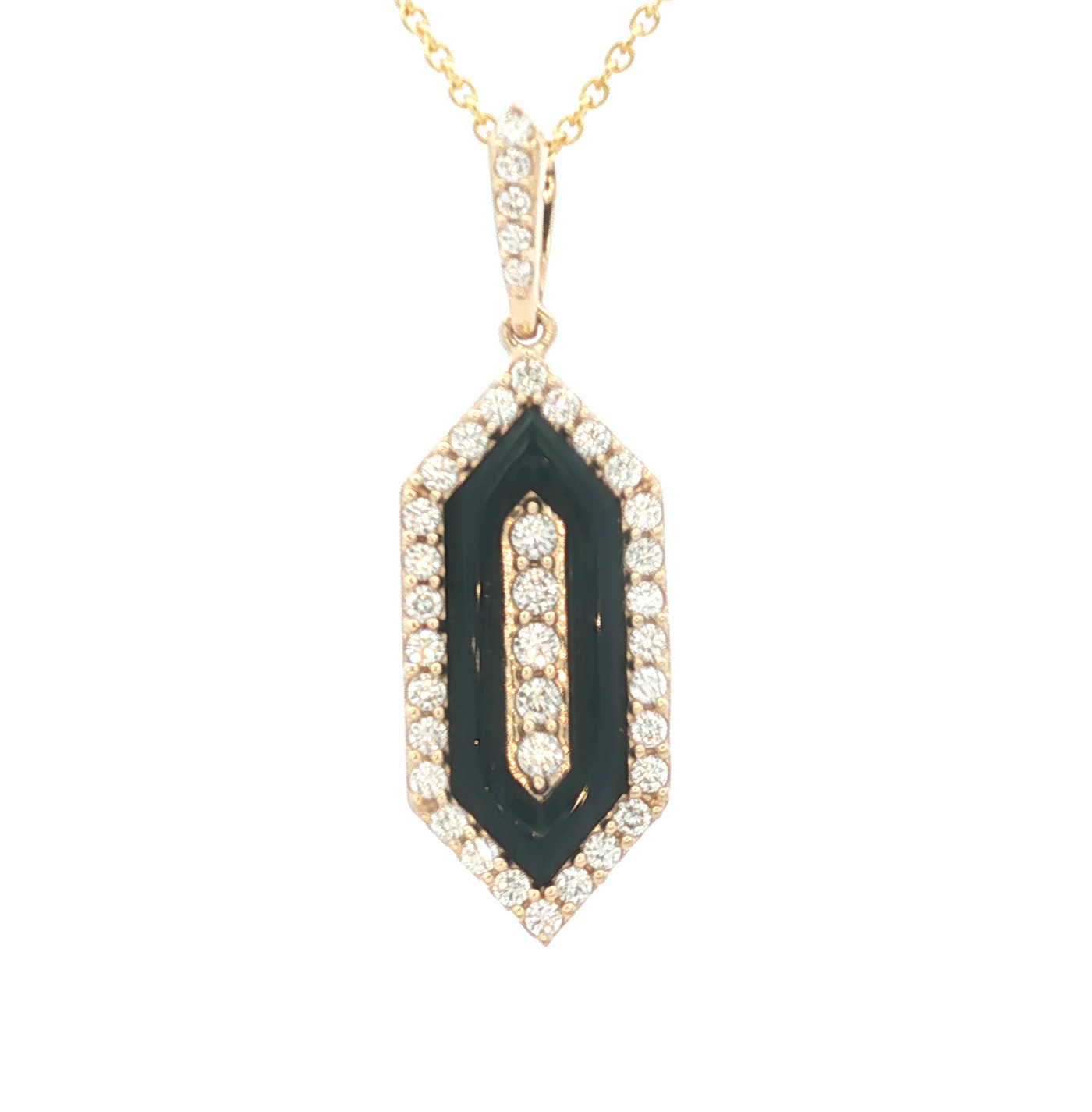 14K Yellow Gold Natural Diamond and Black Onyx Necklace