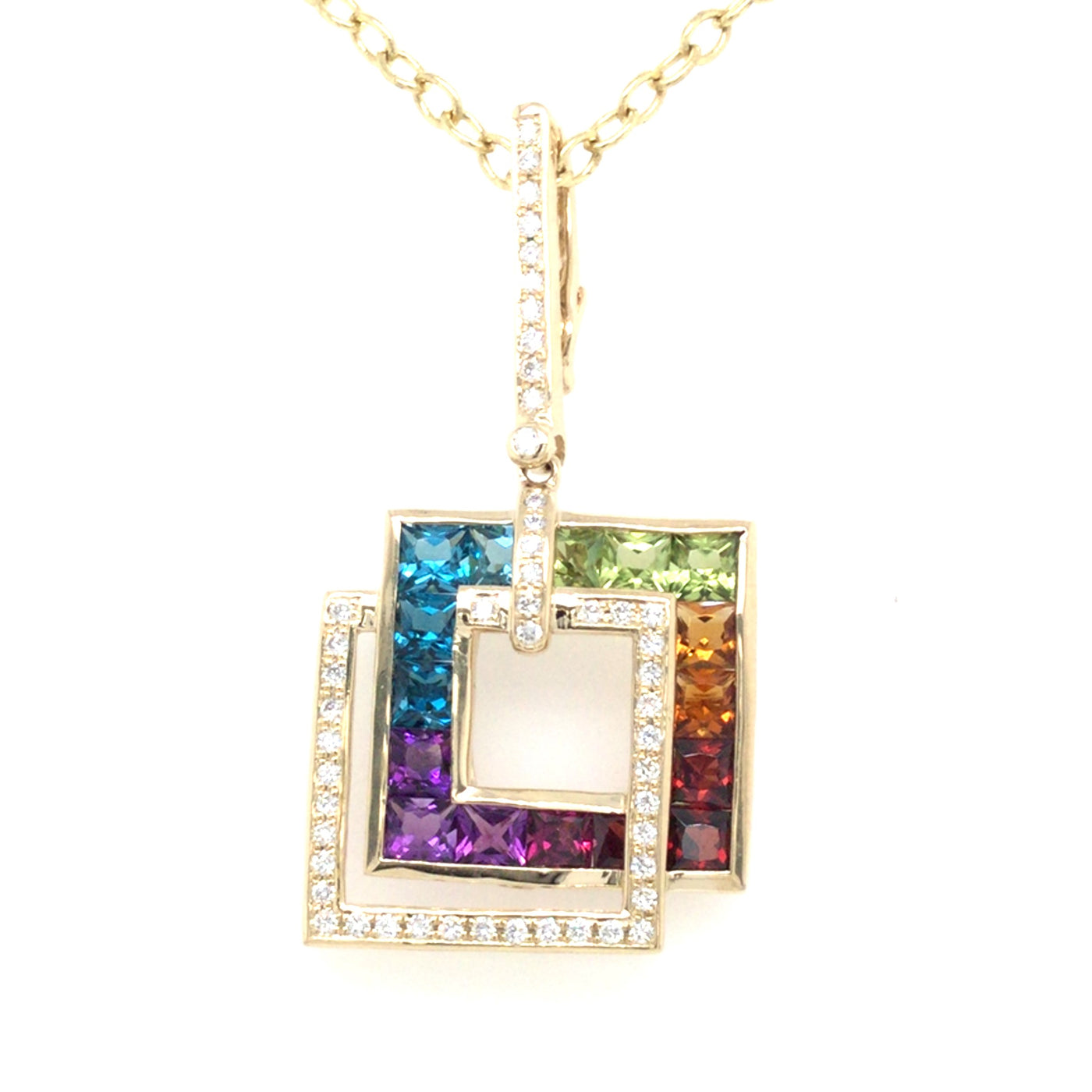 14K Yellow Multiple- Colored Gemstone and Natural Diamond Pendant