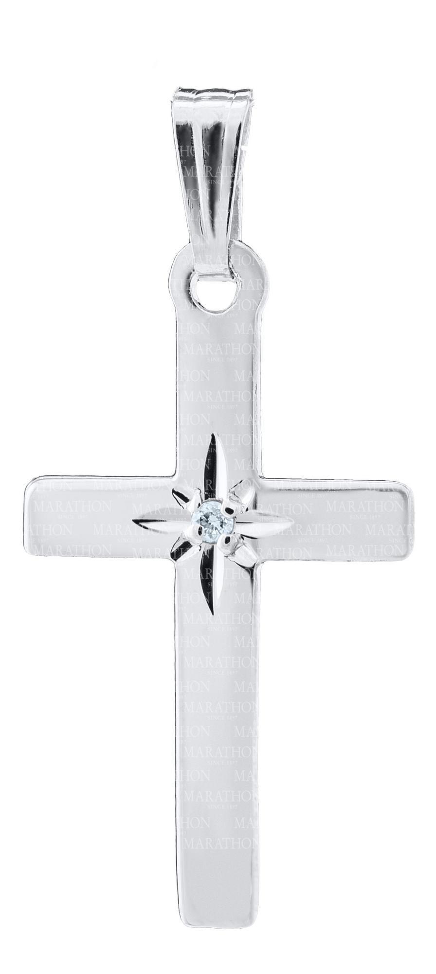 Sterling Silver Cross Necklace Natural Diamond 15 inch