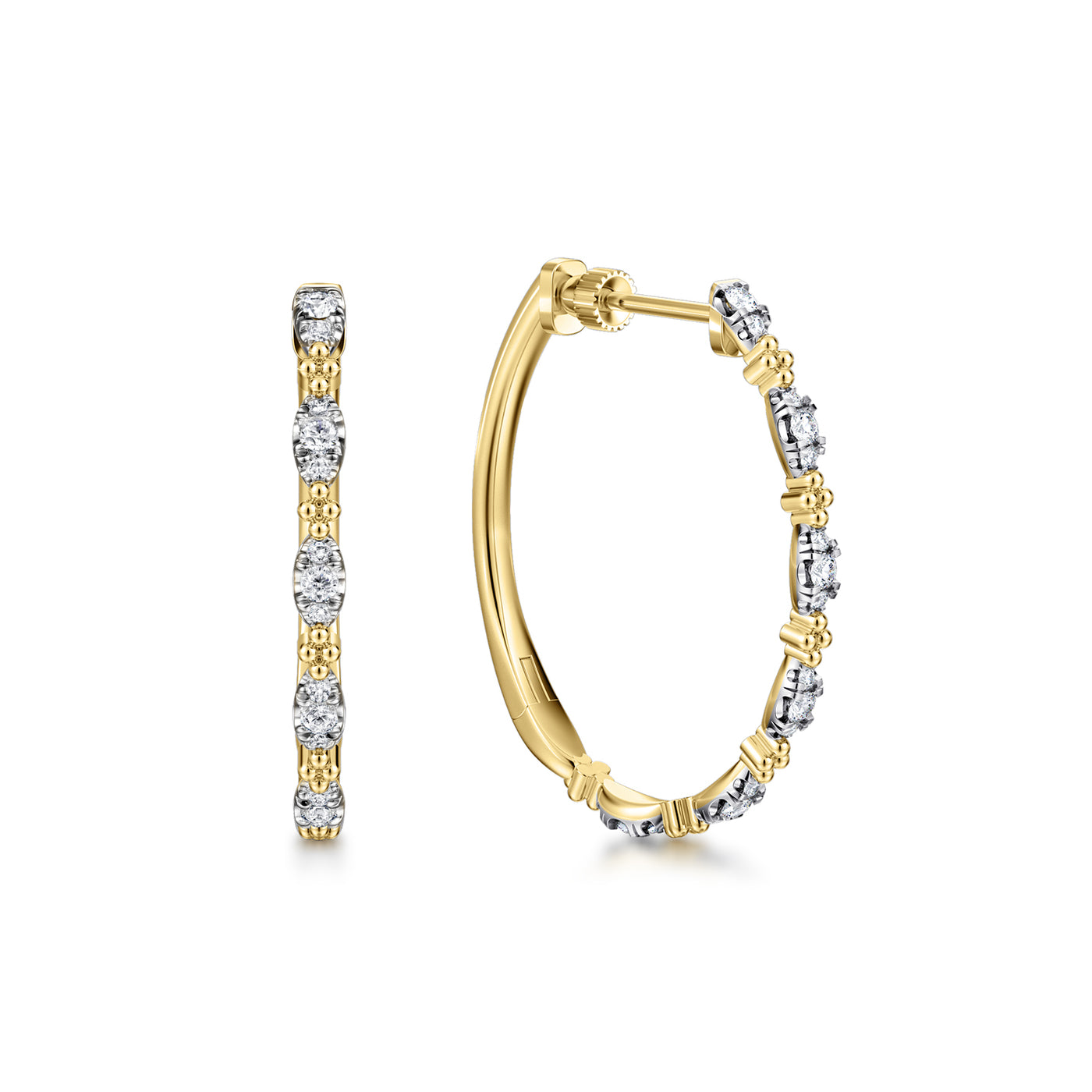 14K Yellow Natural Diamond Hoop Earrings