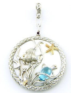 Sterling/14K White & Yellow Gold Multi-Gemstone and Natural Diamond Pendant
