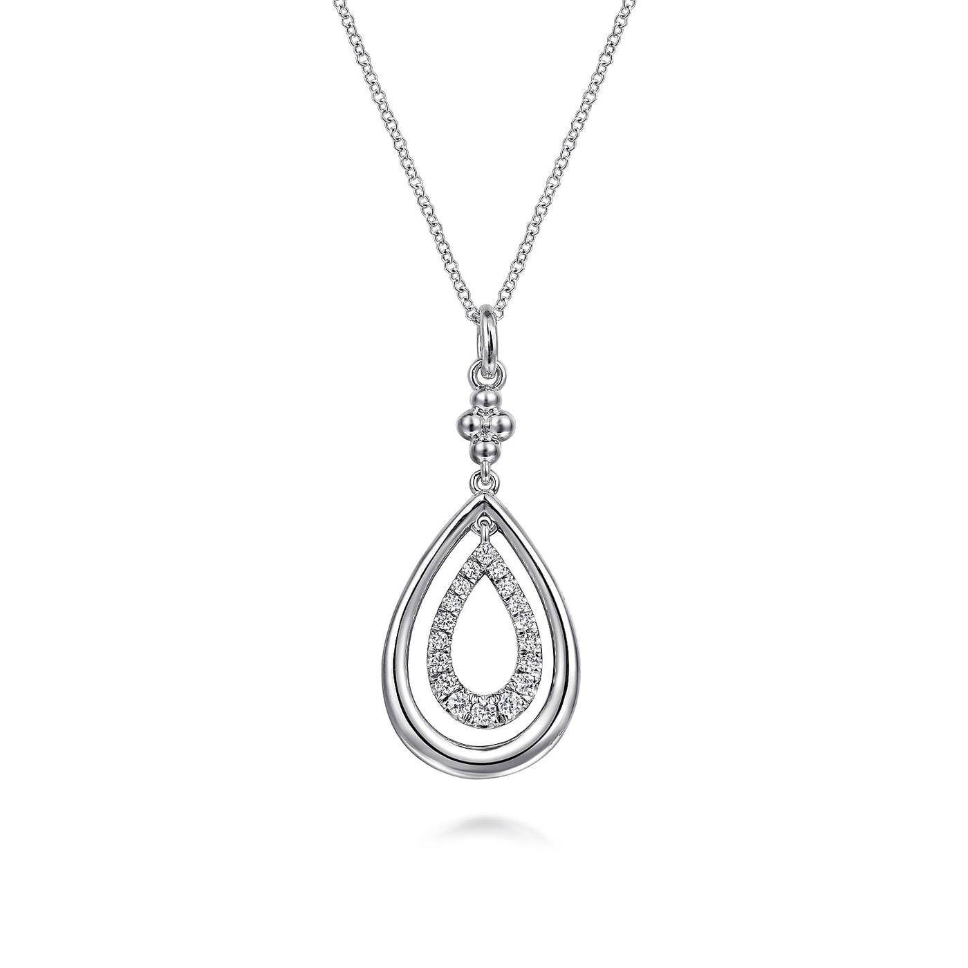 Sterling Silver White Pear Shaped Drop Necklace 17.5 inch