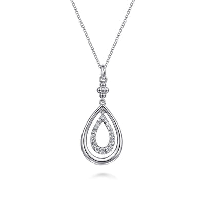 Sterling Silver White Pear Shaped Drop Necklace 17.5 inch