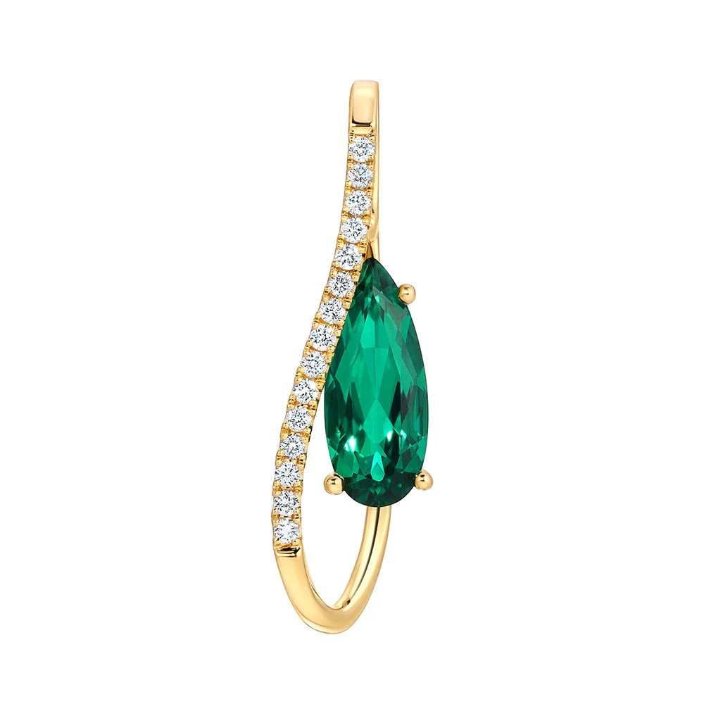 14K Yellow Chatham Emerald and Lab Grown Diamond Pendant