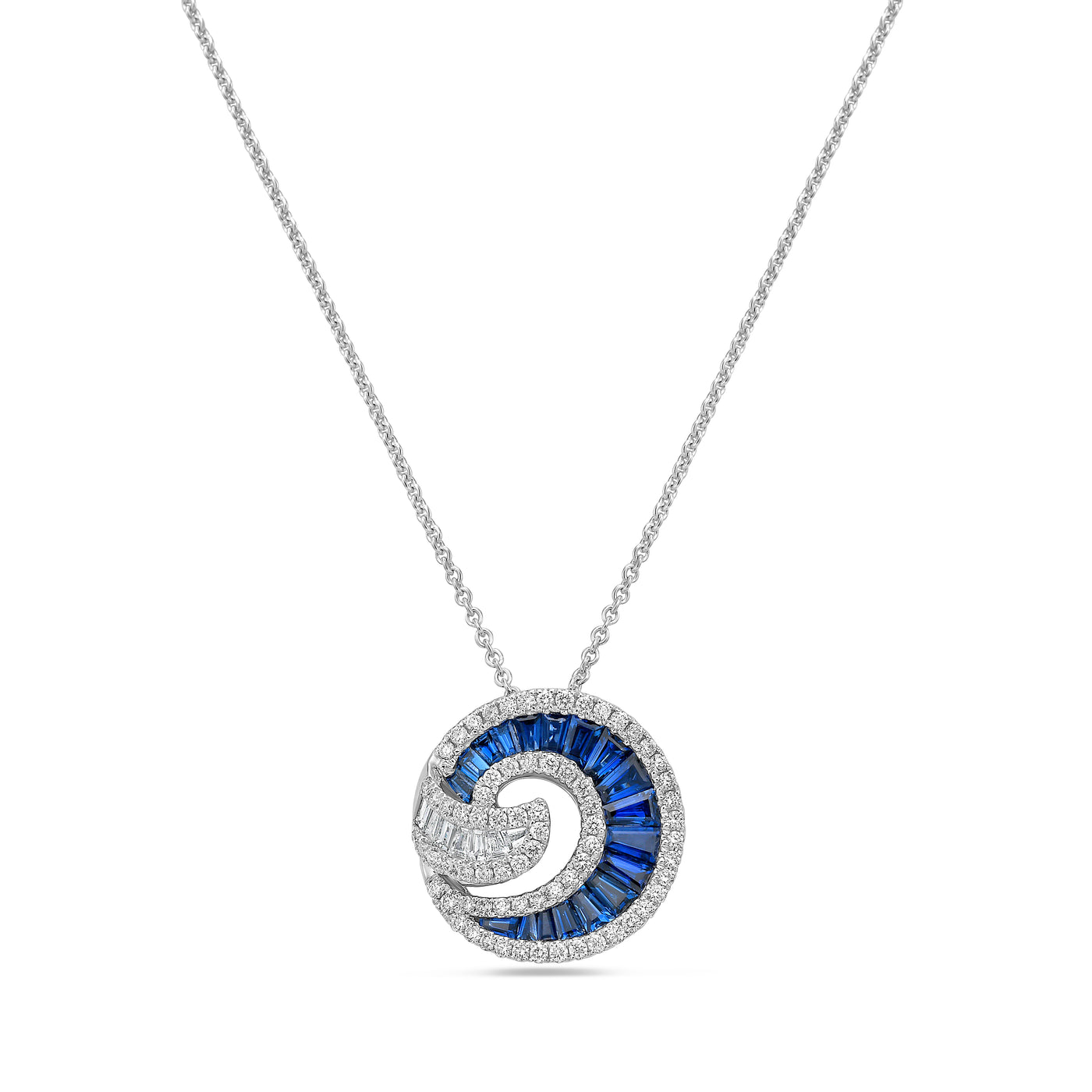 18K White Blue Sapphire and Natural Diamond 18 inch Necklace