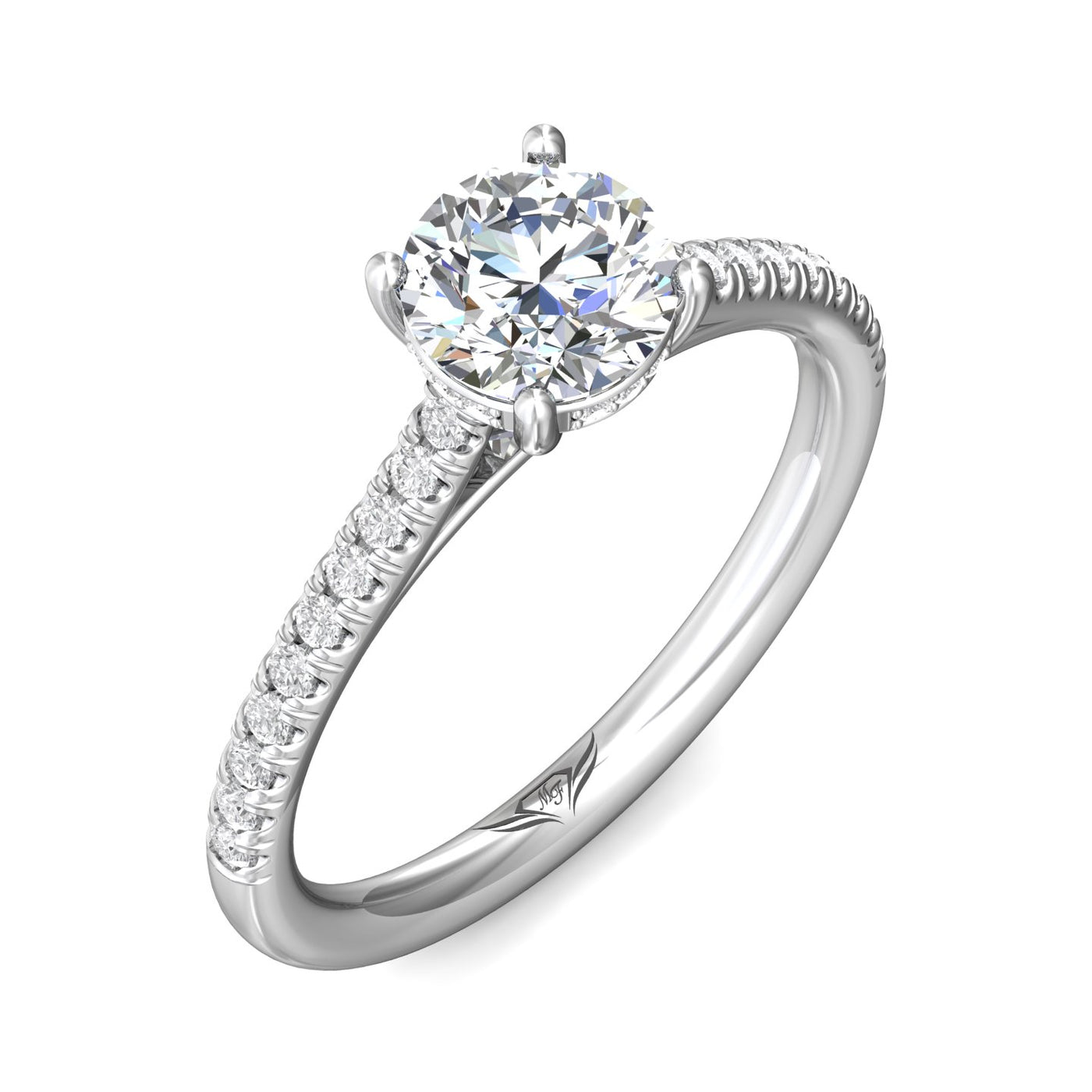 14K White Natural Diamond Semi-Mount Ring that accomodates a 6.50 mm Center