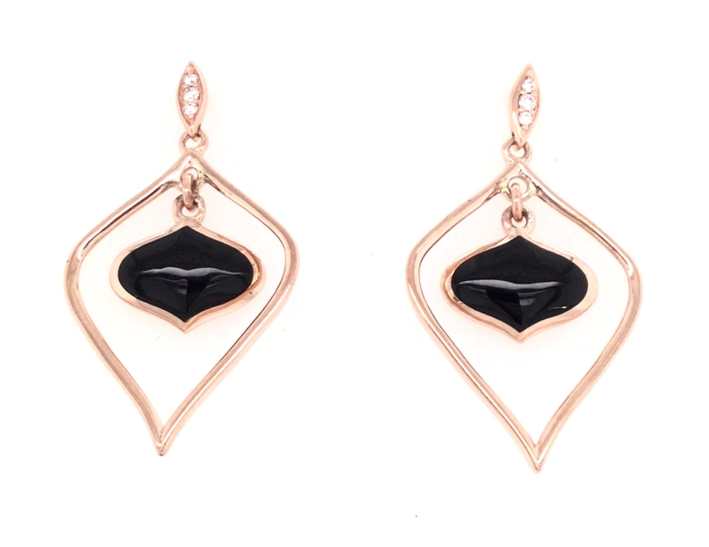 14K Rose Onyx and Natural Diamond Dangle Earrings