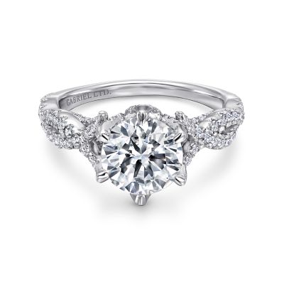 18K White Natural Diamond Semi-Mount Ring that accomodates a 7.40 mm Center