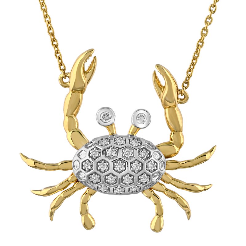 14K Yellow & White Gold Crab Nautical Necklace