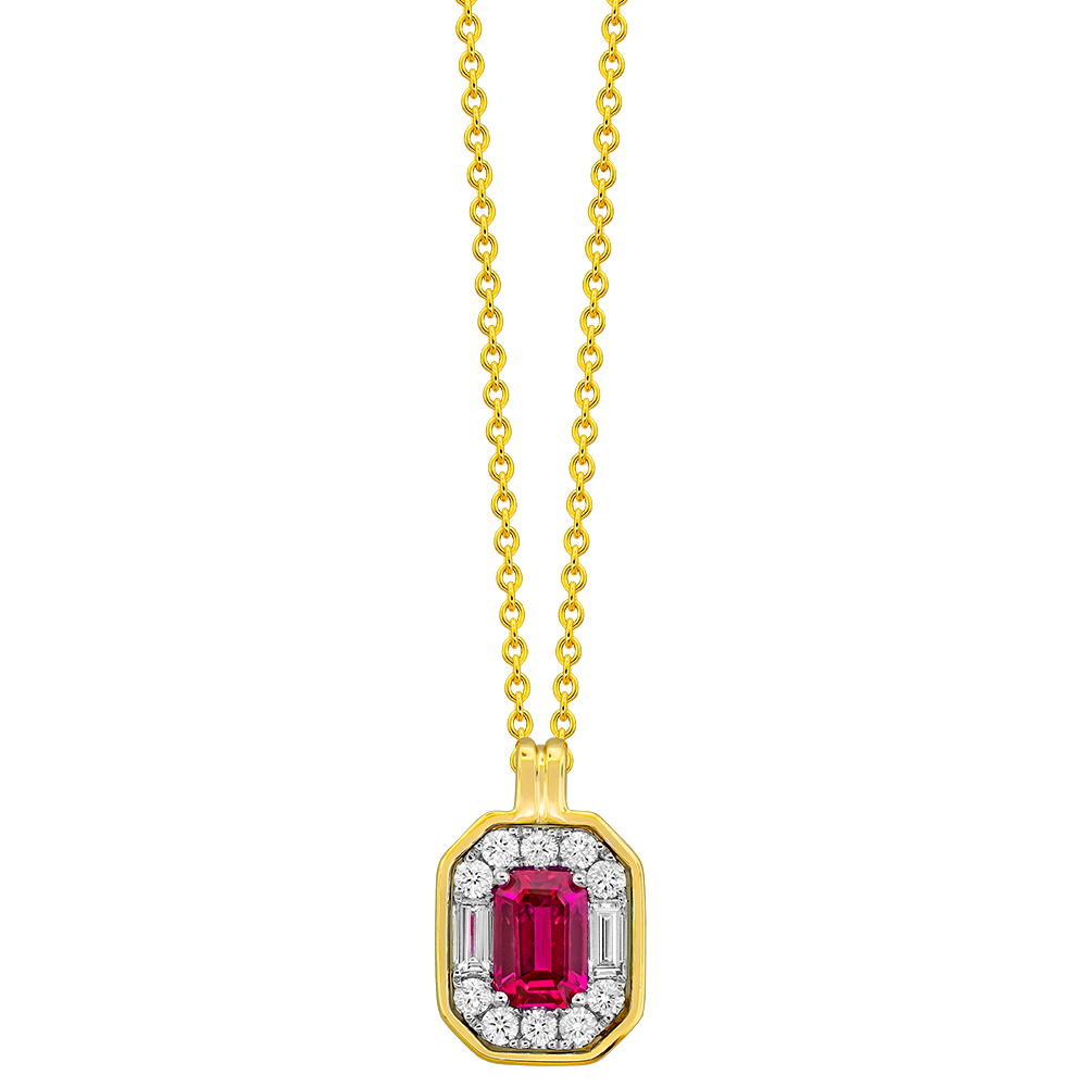 18K Yellow & White Ruby and Natural Diamond 17 inch Necklace