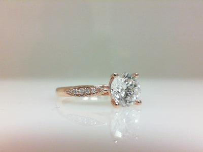 14K Rose Natural Diamond Semi-Mount Ring that accomodates a 6.50 mm Center