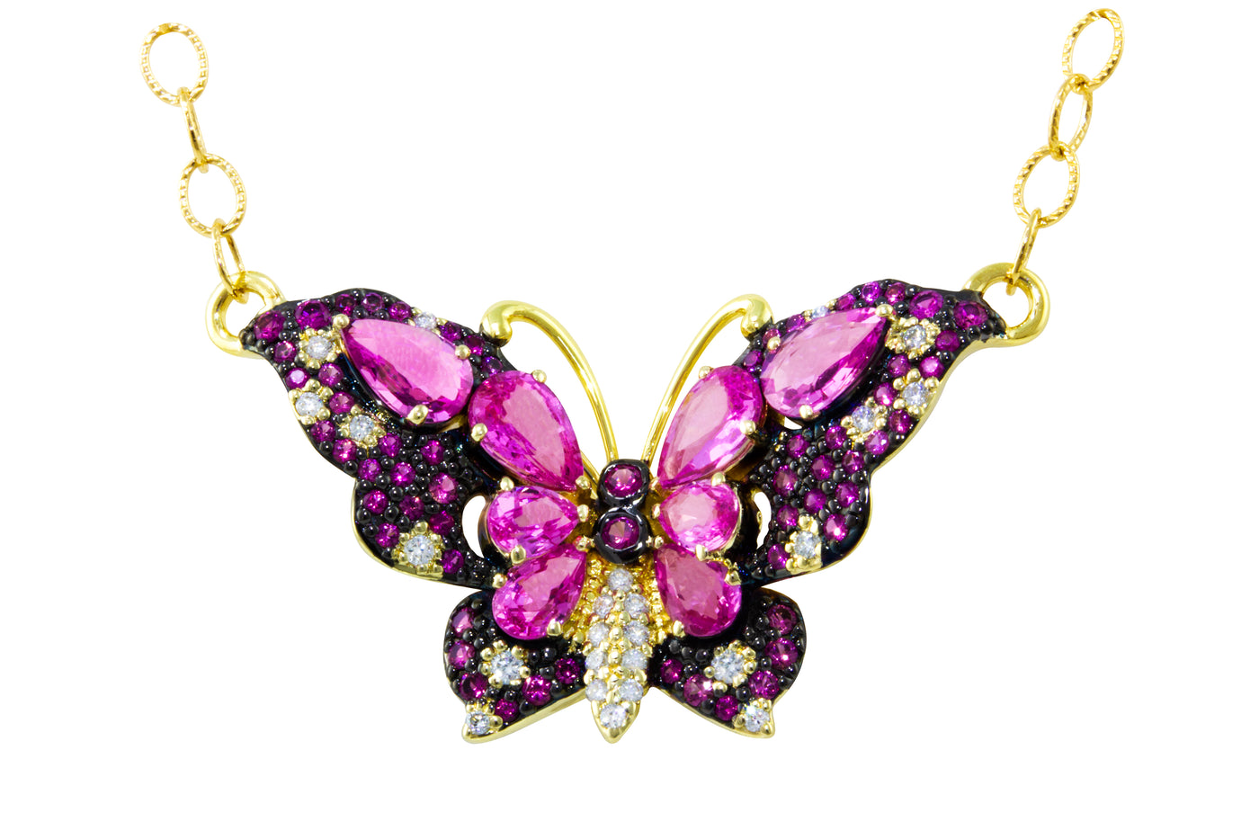 14K Yellow Pink Sapphire and Natural Diamond 16 inch Necklace