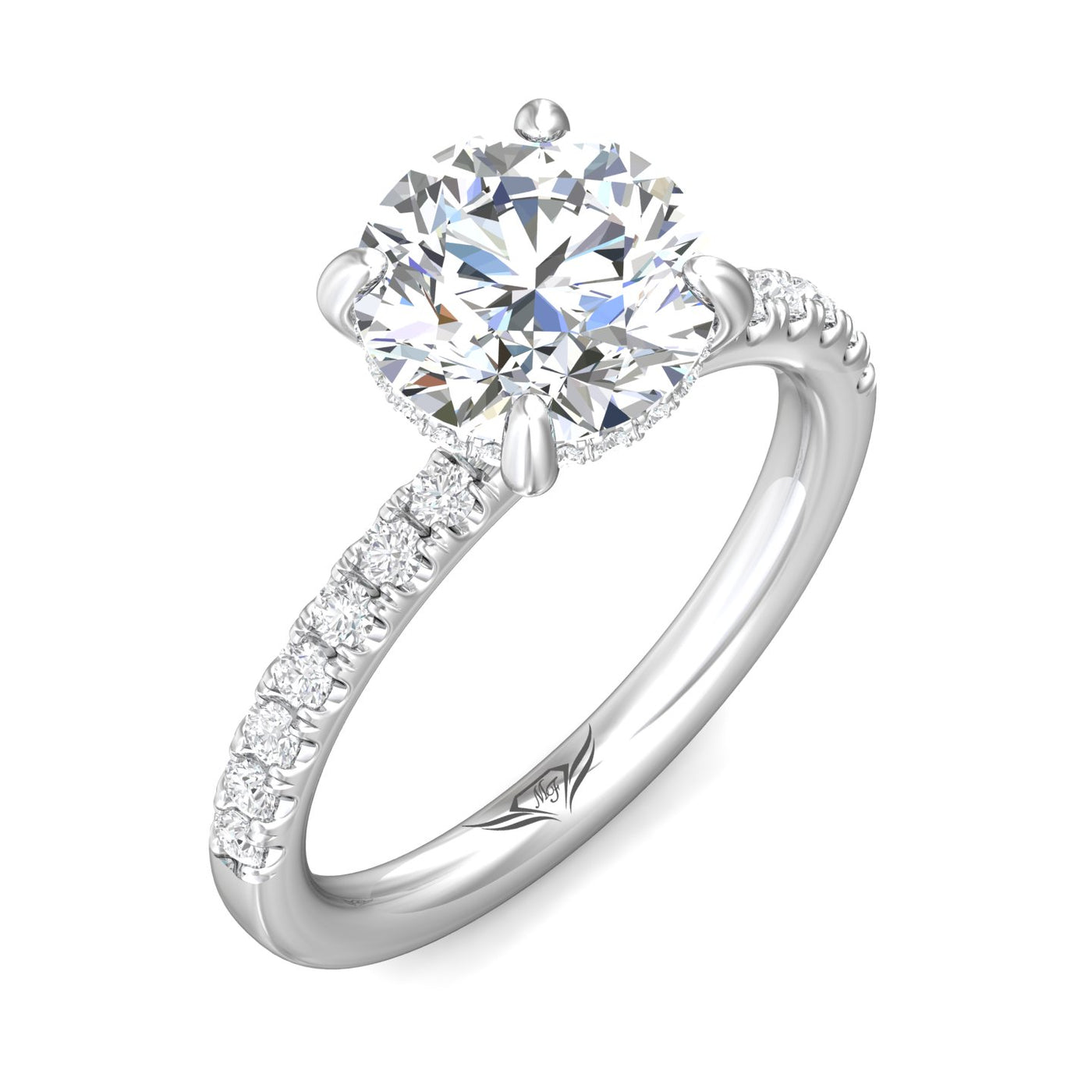 14K White Natural Diamond Semi-Mount Ring that accomodates a 9.00 mm Center