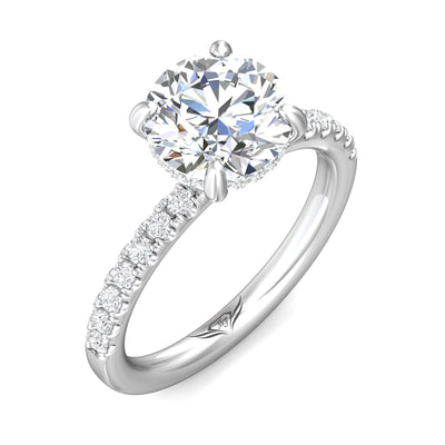 14K White Natural Diamond Semi-Mount Ring that accomodates a 9.00 mm Center