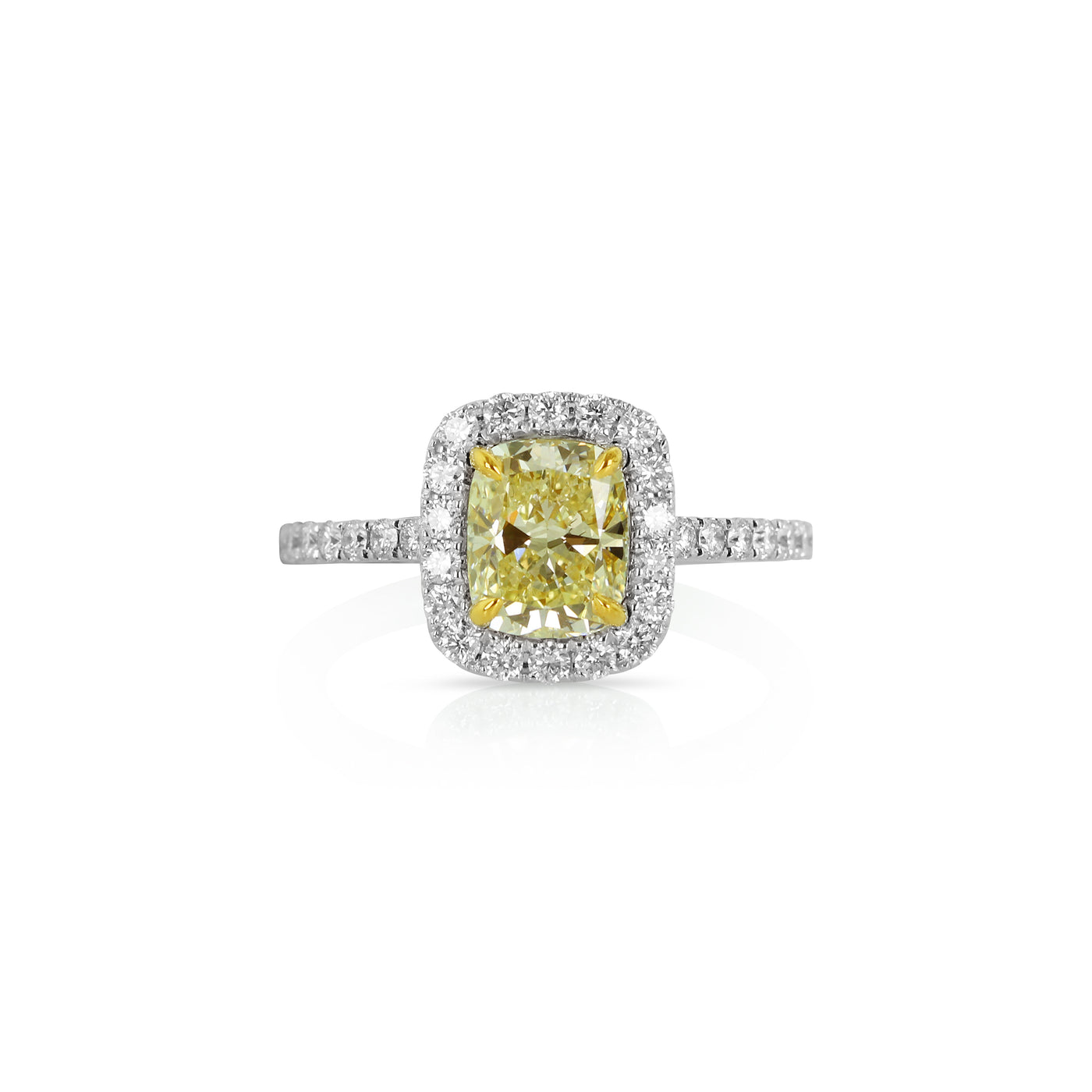 18K White & Yellow Halo Natural Diamond Ring Size 6.5