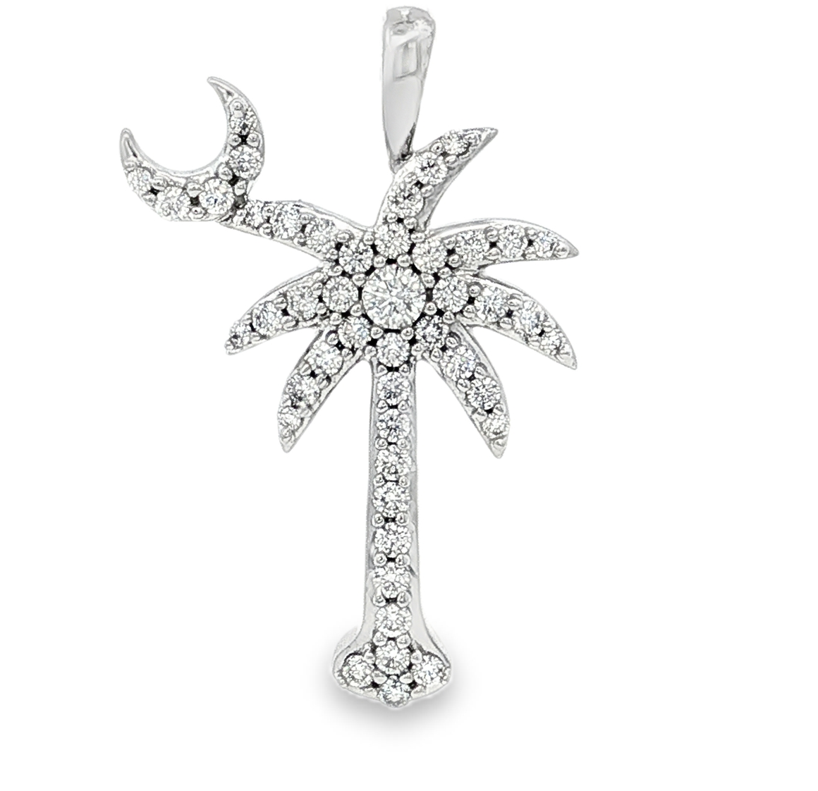 14K White Gold Natural Diamond Palmetto Moon Pendant