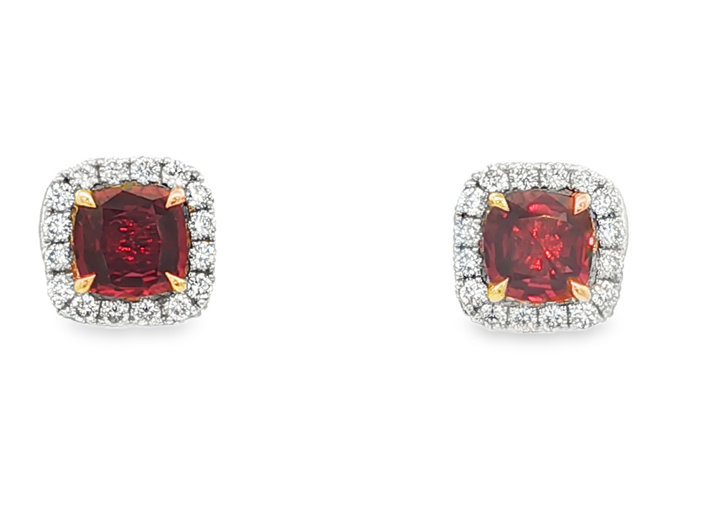 18K Yellow & White Gold Ruby and Natural Diamond Earrings