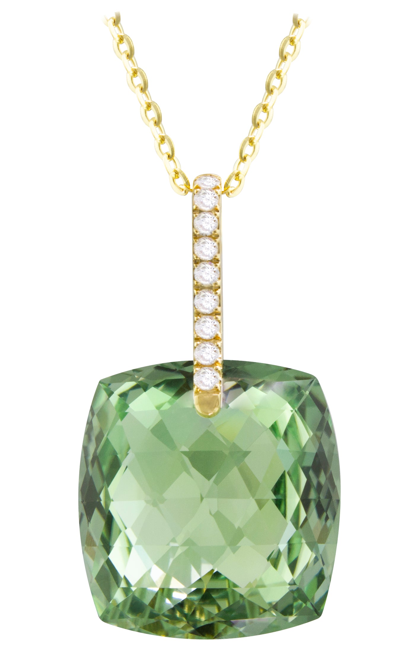 18K Yellow Prasiolite and Natural Diamond 18 inch Necklace
