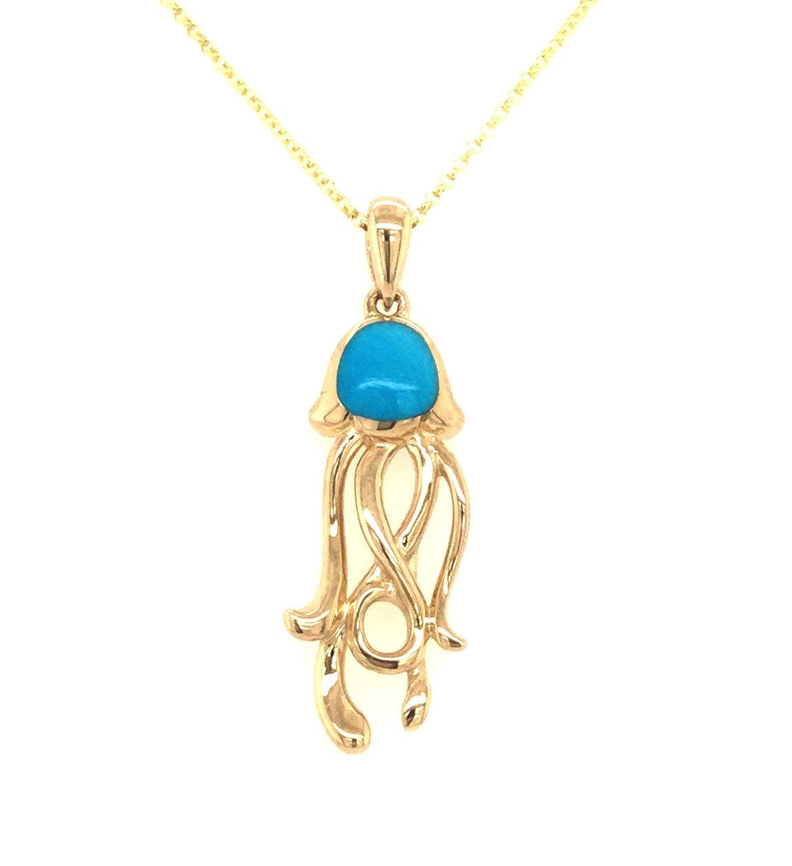 14K Yellow Inlaid Turquoise18 inch Necklace