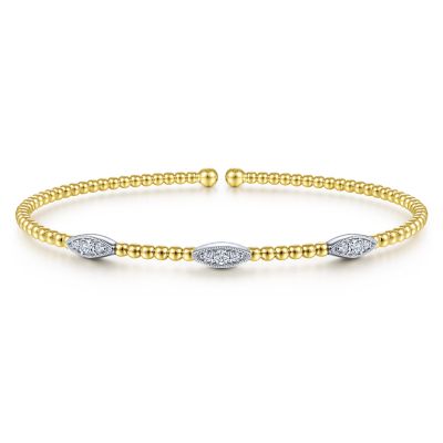 14K Yellow & White Natural Diamond Cuff Bracelet