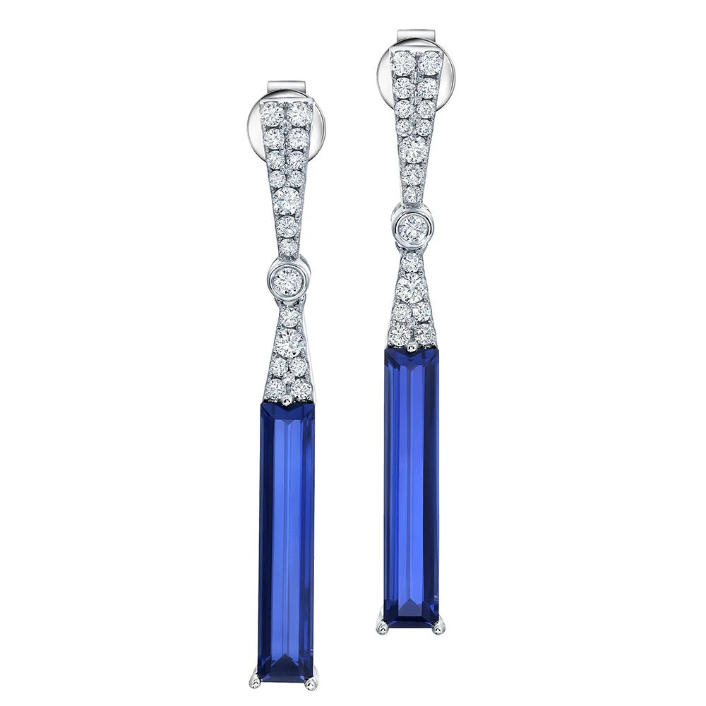 18K White Chatham Sapphire and Lab Grown Diamond Earrings